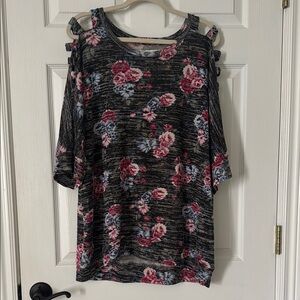 French Laundry Black Floral Cold Shoulder Blouse